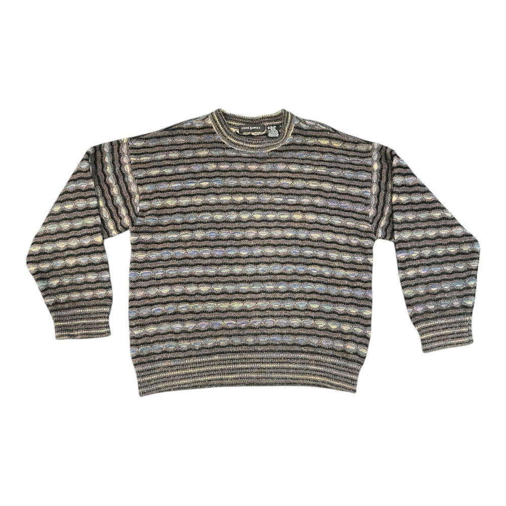 VTG Jhane Barnes Sweater Mens L Black Blue Abstract Cosby 90s Dad Wool Blend